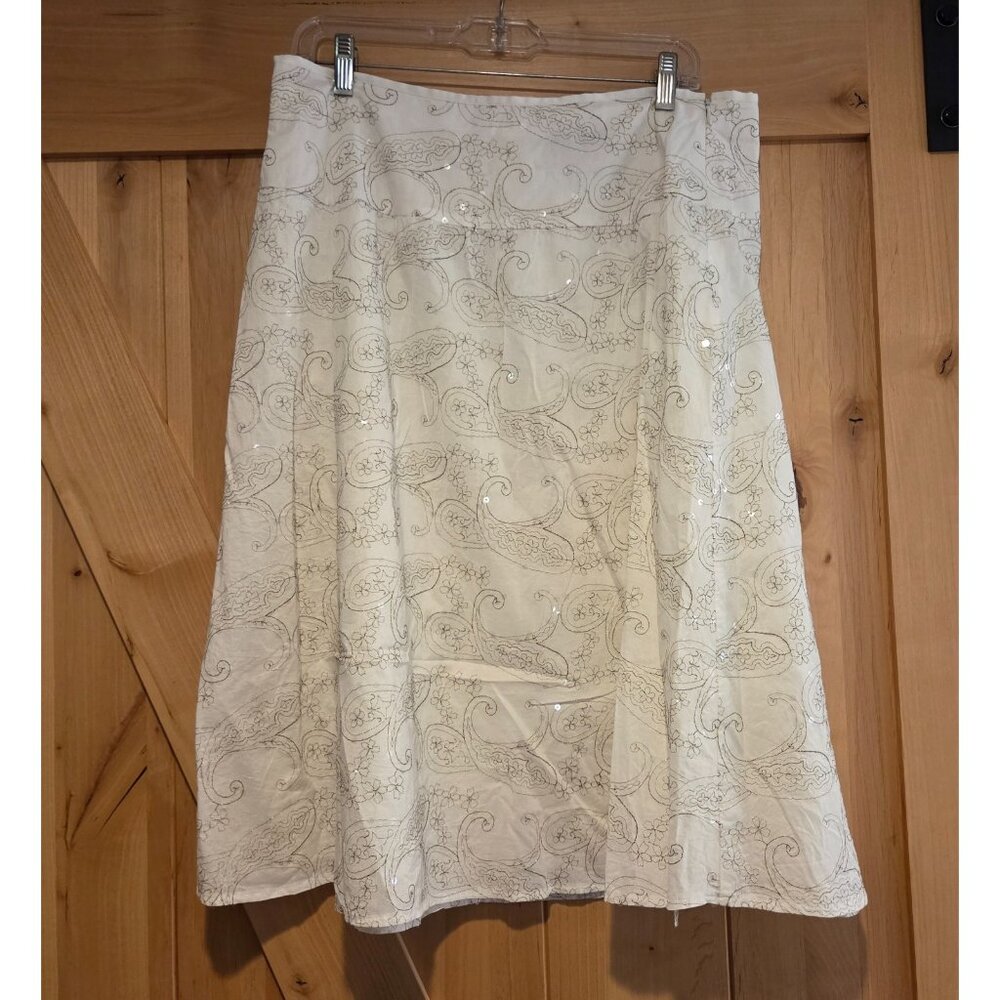 Sheri Martin NY Midi Skirt Womens Size 14 Sequin Gold Thread Linen Blend Lined